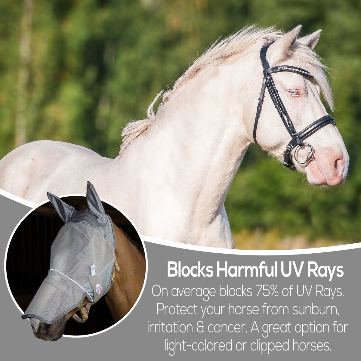 Reflective Horse Fly Mask with Ears and Nose Cover  UV Protection