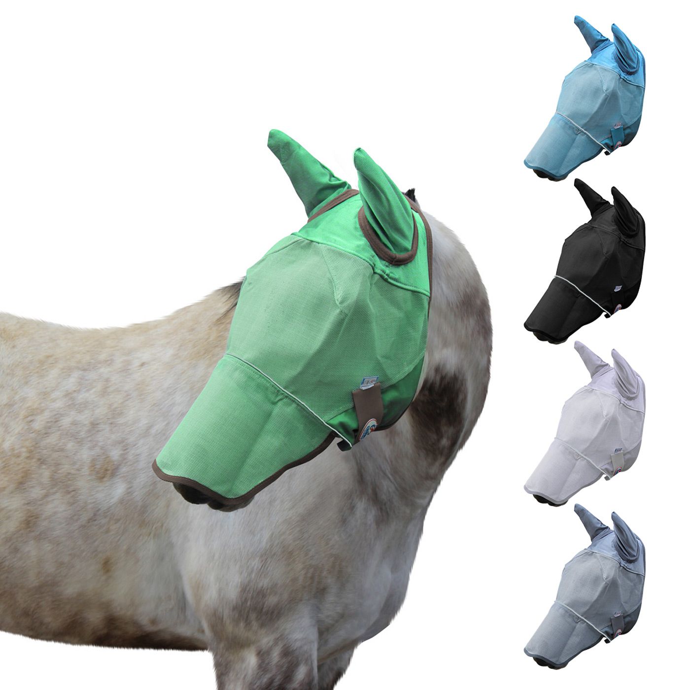 Reflective Horse Fly Mask with Ears and Nose Cover Green