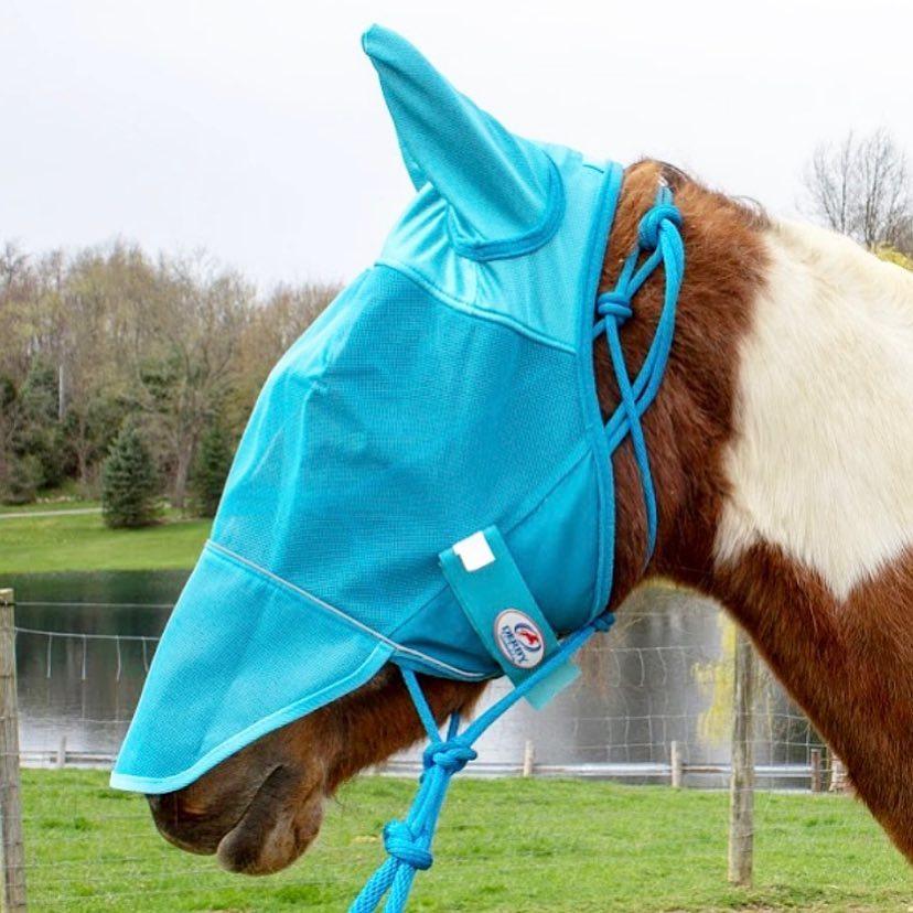 Reflective Horse Fly Mask with Ears and Nose Cover summer Blue main