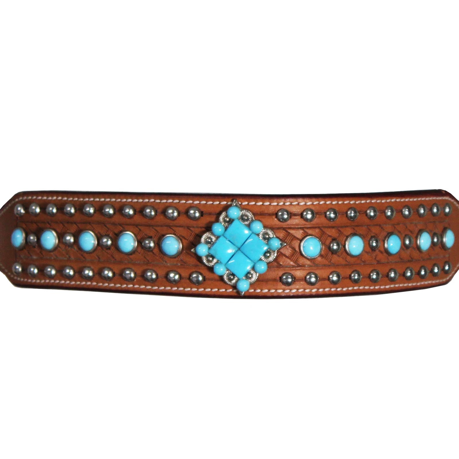 Turquoise Spotted Show Western Leather Browband Headstall with Matching Split Reins