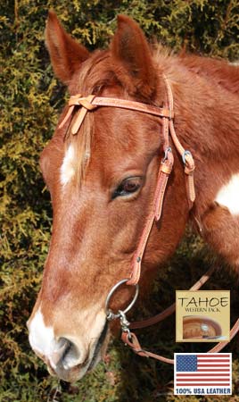 Tahoe Tack USA Leather Leaf Tooled Western Futurity Knot Browband Headstall Banner