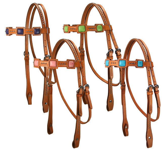 Tahoe Tack USA Leather Saquaro Ostrich Print Square Western Browband Headstall