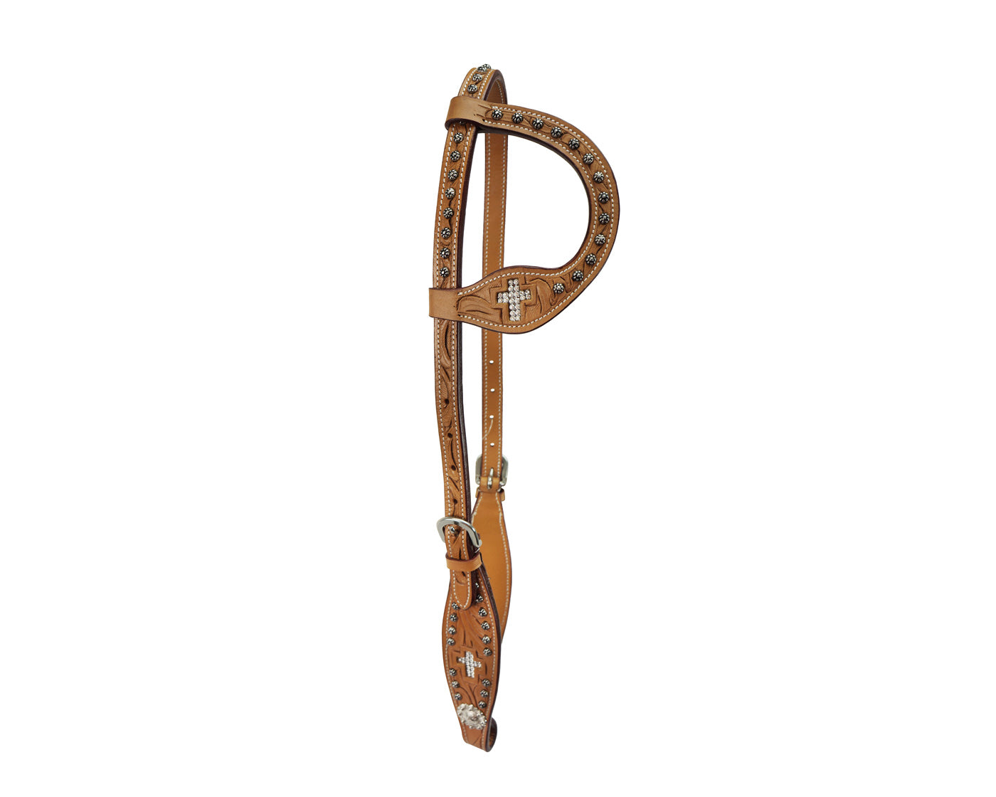 Cross Hand-Tooled Western Slip Ear Headstall