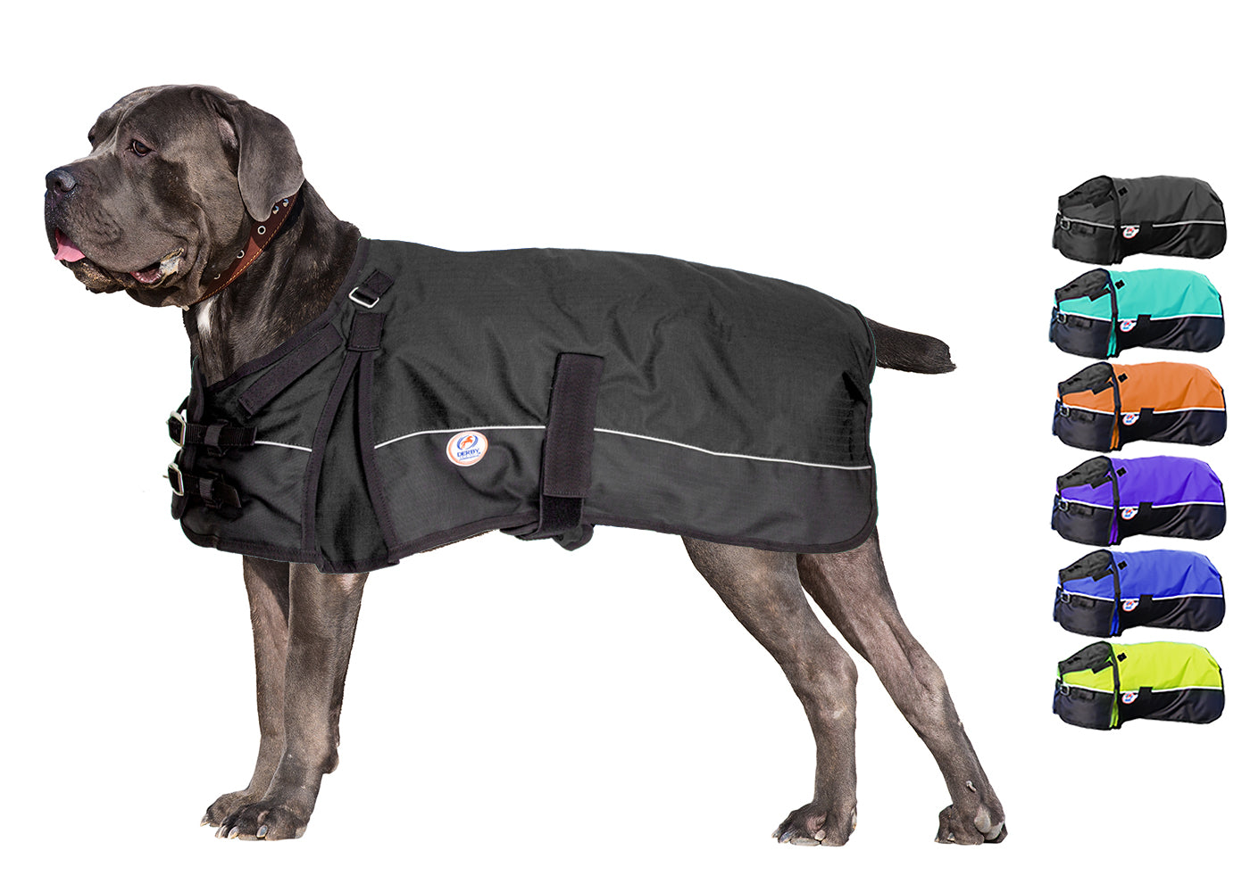 Derby Originals Adjust-to-Fit Horse-Tough Reflective 600D Waterproof Ripstop Nylon Winter Dog Coat black swatch