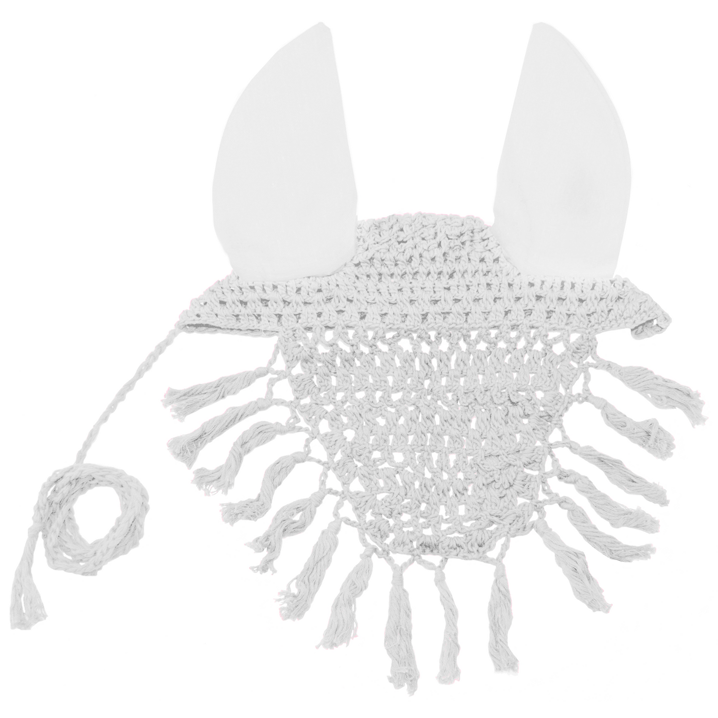 Derby Originals Crochet Horse Fly Veil Ear Bonnet with Fringe White