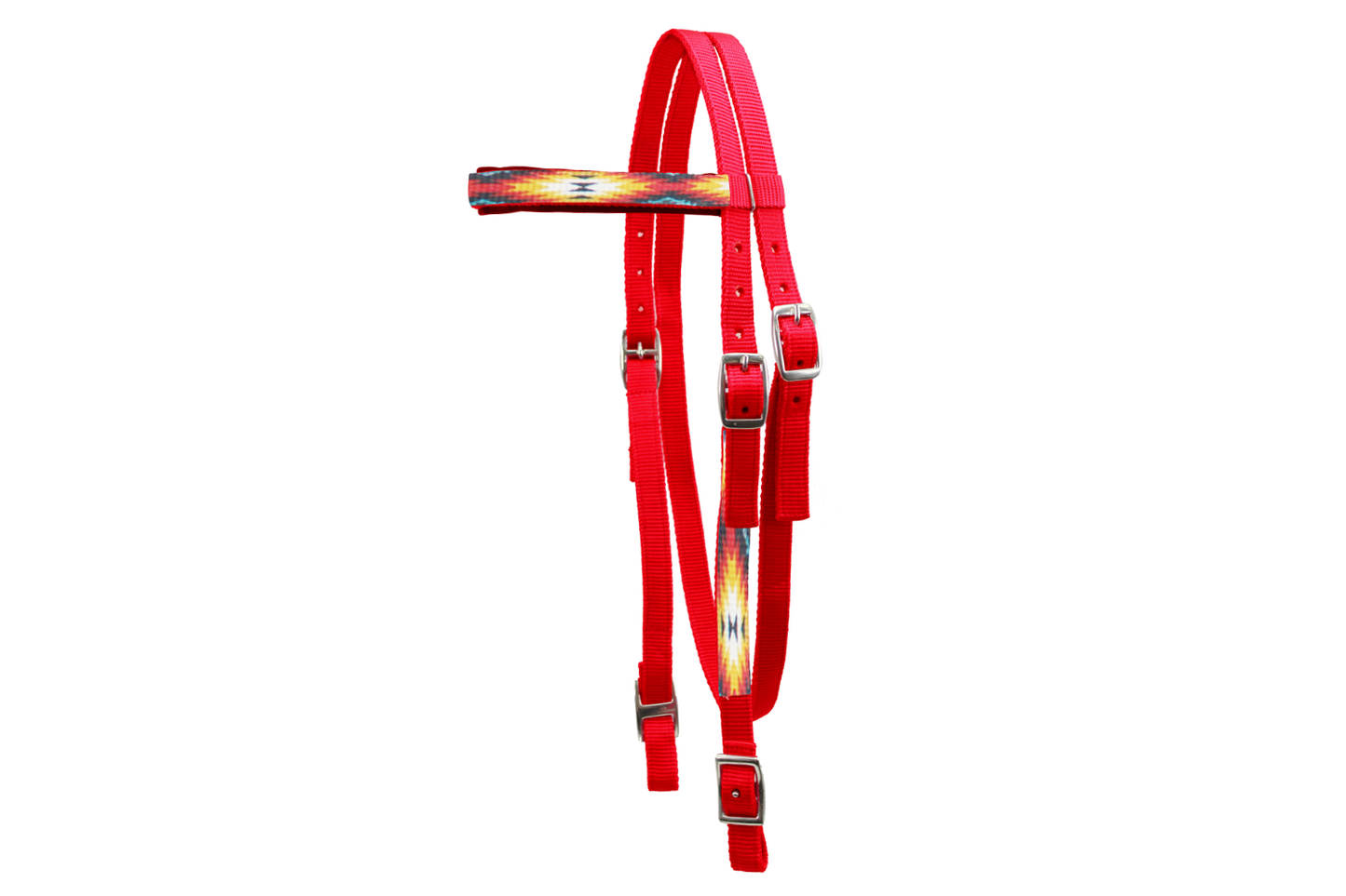 Nylon Western Browband Headstalls with Matching Reins for Horses Red Main