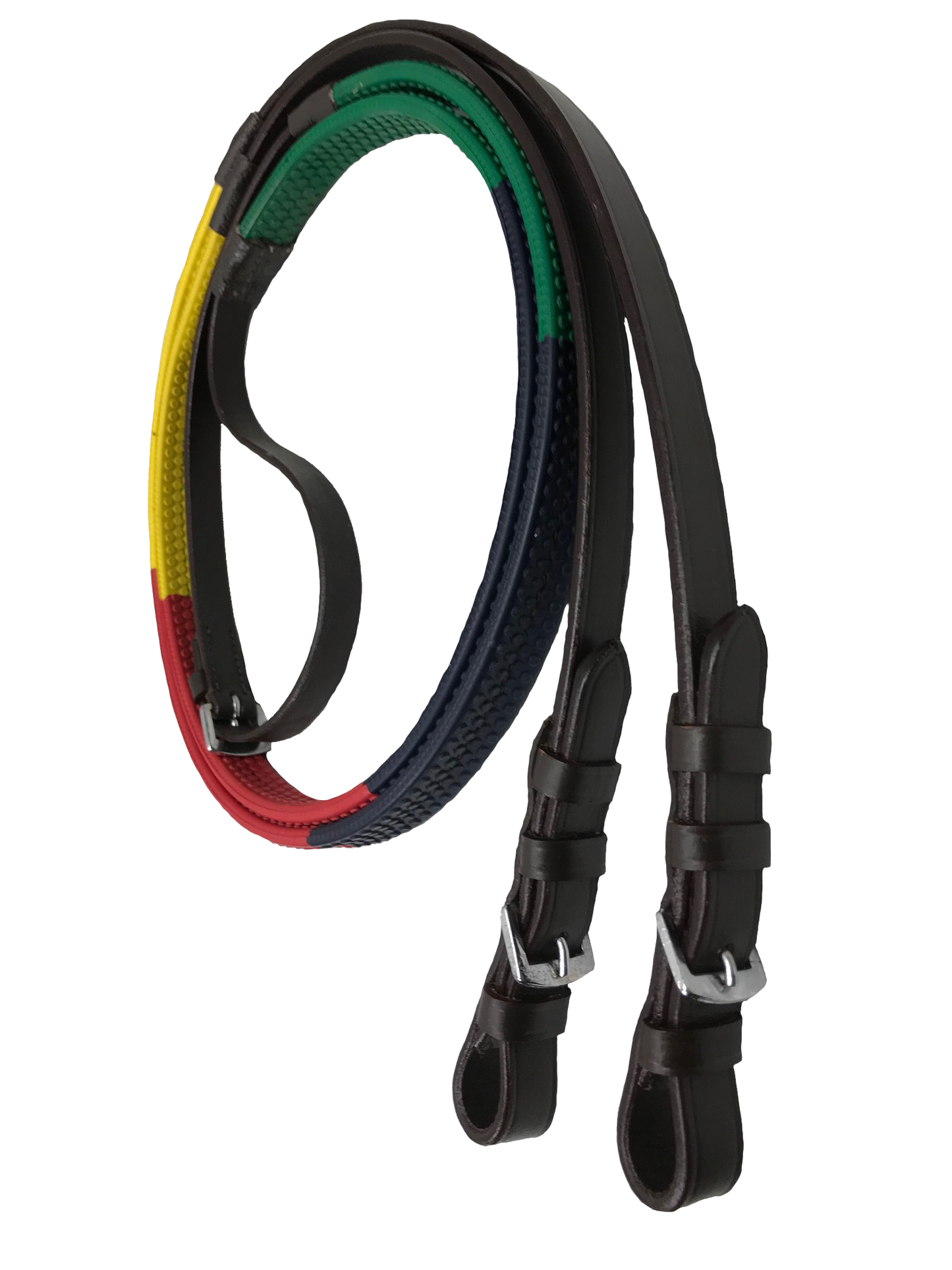 Paris Tack Rainbow Rubber Grip Reins – Anti-Slip Training Reins for English Bridles – Color-Coded for Schooling & Riding Lessons, 54” Length