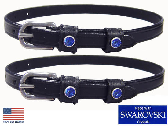 English Spur Straps Genuine Swarovski Crystals USA Leather Blue