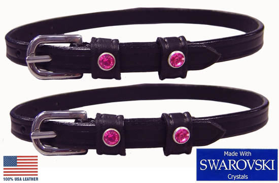English Spur Straps Genuine Swarovski Crystals USA Leather Pink