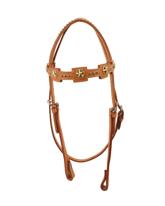 Tahoe Tack USA Leather Kickin’ Country Gold Star Concho Western Headstall