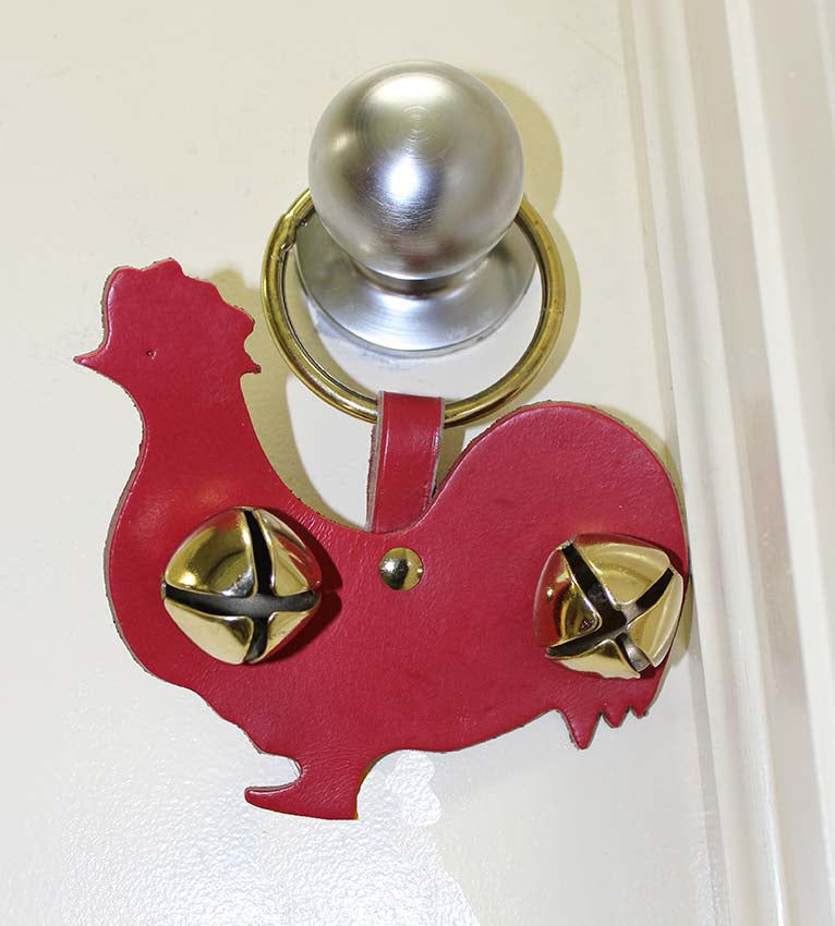 Sleigh Bell Leather Door Hanger Chicken Rooster