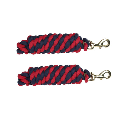 Derby Originals Striped Multicolor 10’ Cotton Lead Ropes Lot of 2 with Rust Proof Brass Snaps Red Blue