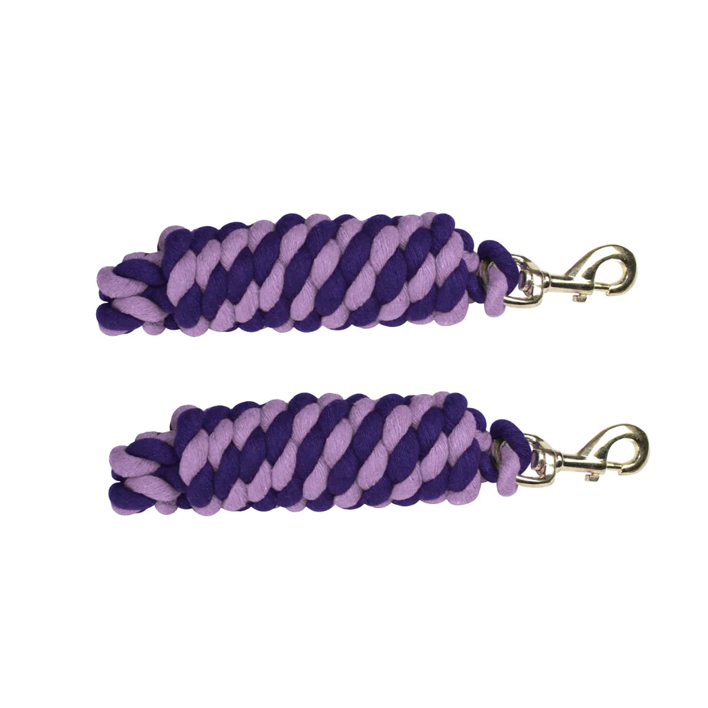 Derby Originals Striped Multicolor 10’ Cotton Lead Ropes Lot of 2 with Rust Proof Brass Snaps Purple Blue