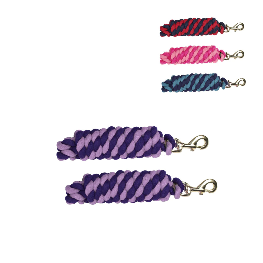Derby Originals Striped Multicolor 10’ Cotton Lead Ropes Lot of 2 with Rust Proof Brass Snaps Multiple Colors