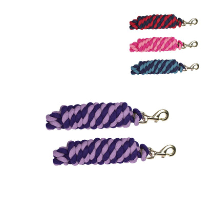 Derby Originals Striped Multicolor 10’ Cotton Lead Ropes Lot of 2 with Rust Proof Brass Snaps Multiple Colors
