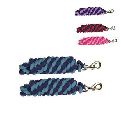 Derby Originals Striped Multicolor 10’ Cotton Lead Ropes Lot of 2 with Rust Proof Brass Snaps colors