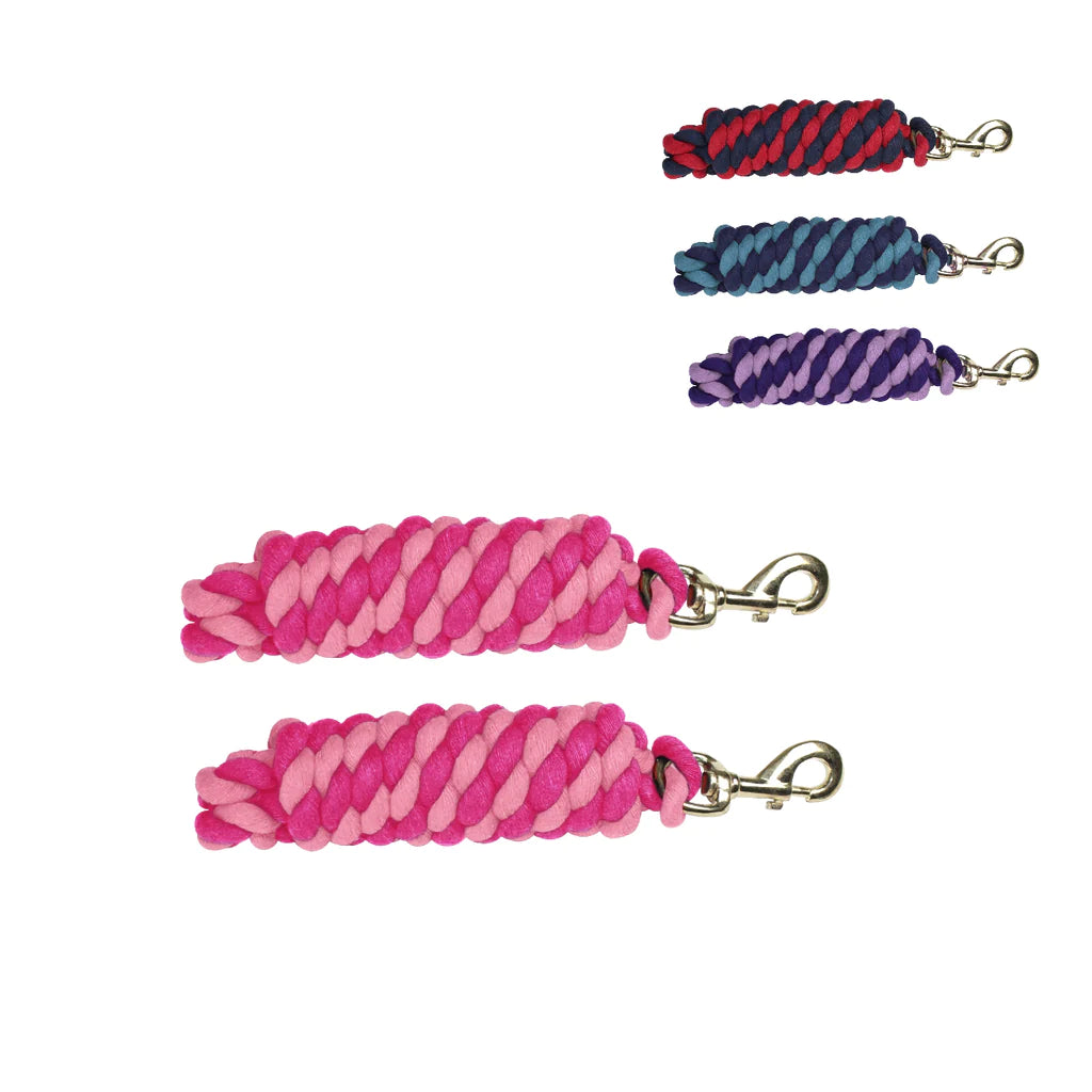 Derby Originals Striped Multicolor 10’ Cotton Lead Ropes Lot of 2 with Rust Proof Brass Snaps Pink