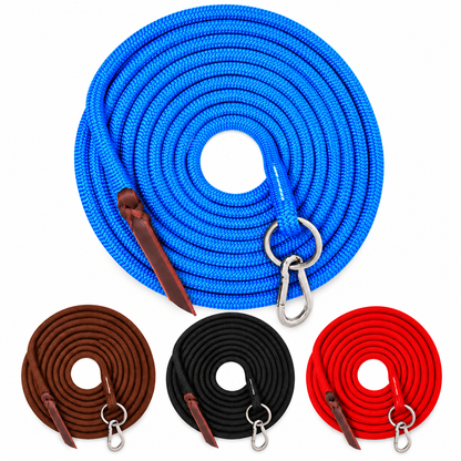 Tahoe Tack Heavy Duty 22 Ft Horse Lunge Line – Double Braided Yacht Rope with Stainless Steel O-Ring, Carabiner & Leather Popper – 1-Year Warranty