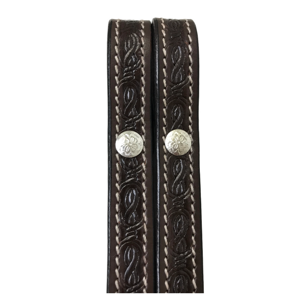 Tahoe Tack Barbwire Leather Western Hand Tooled Browband Headstall with Matching Split Reins