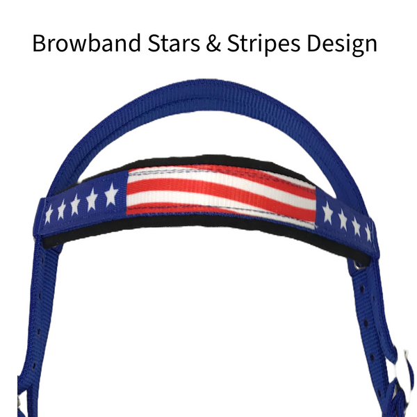 Tahoe Tack American Flag Double Layered Nylon Patriotic Padded Headstall, Reins and Breast Collar with Fringes 3 Items Set