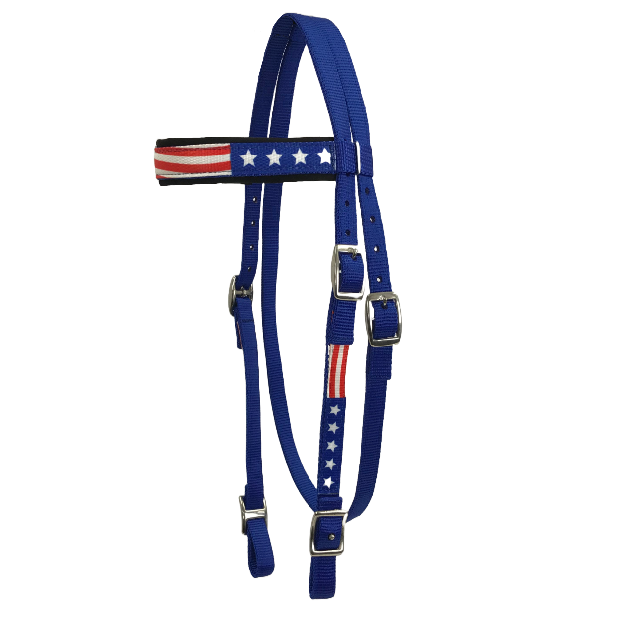  American Flag Double Layered Nylon Patriotic Padded Headstall, Reins and Breast Collar with Fringes