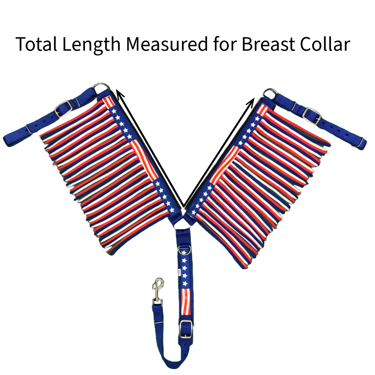 Tahoe Tack American Flag Double Layered Nylon Patriotic Padded Headstall, Reins and Breast Collar with Fringes 3 Items Set Measurement