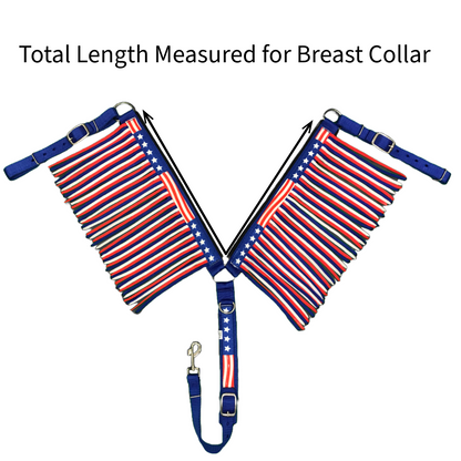 Tahoe Tack American Flag Double Layered Nylon Patriotic Padded Headstall, Reins and Breast Collar with Fringes 3 Items Set Measurement