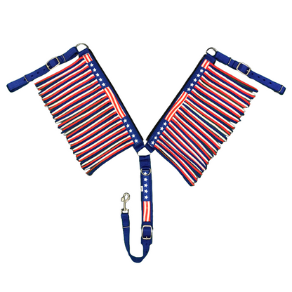 Tahoe Tack American Flag Double Layered Nylon Patriotic Padded Headstall, Reins and Breast Collar with Fringes 