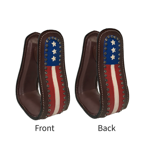 Tahoe Tack Patriotic American Flag Leather Adult Western Stirrups