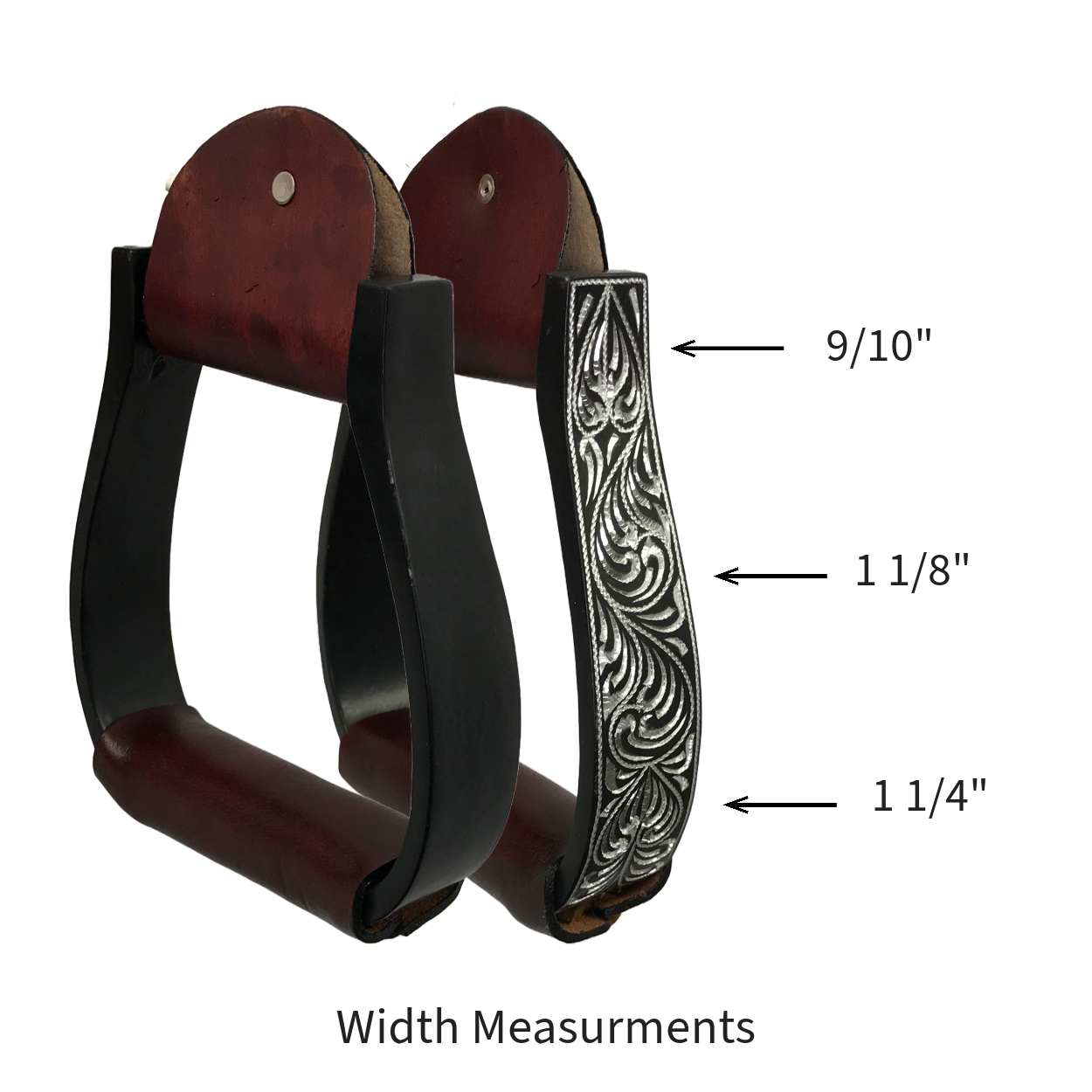 Tahoe Tack Black Engraved Adult Western Show Stirrups for Western Saddles Measurement detail