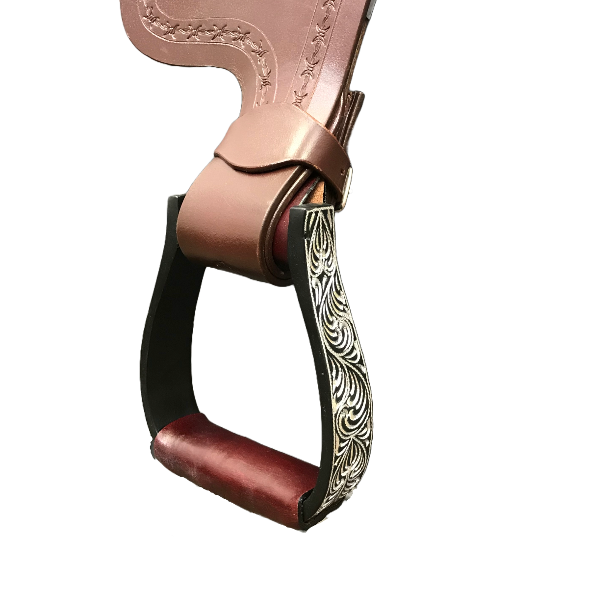 Black Engraved Adult Western Show Stirrups for Western Saddles 