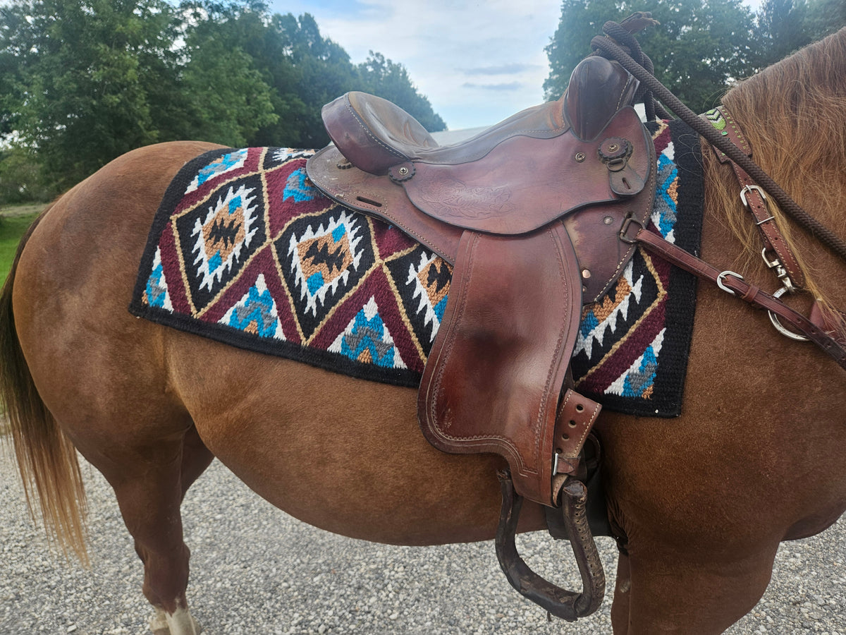 Tahoe Tack Burgundy Navajo Collection New Zealand Wool  34" X 36" Western Saddle Blanket