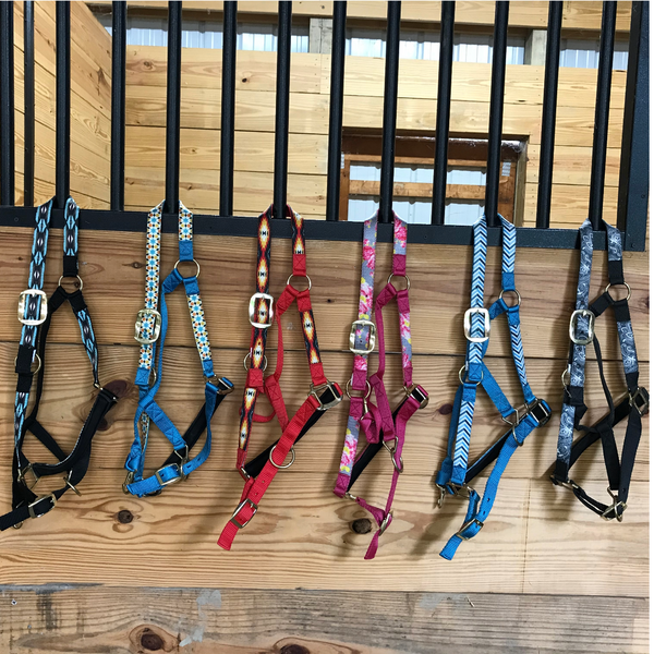 Derby Originals Patterned Nylon Adjustable Horse Halters with Matching 10’ Lead - 6 Month Warranty