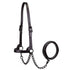 Derby Midnight All Black Premium Flat Fancy Stitch Leather Cattle Show Halter with Matching Chain Lead  - One Year Limited Manufacturer’s Warranty