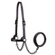 Derby Midnight All Black Premium Flat Fancy Stitch Leather Cattle Show Halter with Matching Chain Lead  - One Year Limited Manufacturer’s Warranty