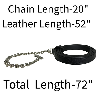 Derby Originals Multipurpose Fancy Stitch Black Leather Lead for Cattle, Horse or Dog with Chain and Swivel Snap-One Year Limited Warranty