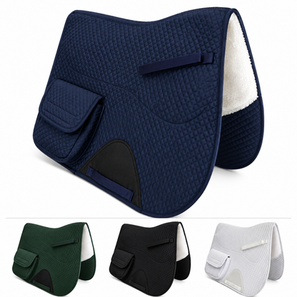 Derby Originals All Purpose English Saddle Pad with Pockets Half Fleece lined for Shock Absorbing Wither Relief Design for comfort and Trail Riding.
