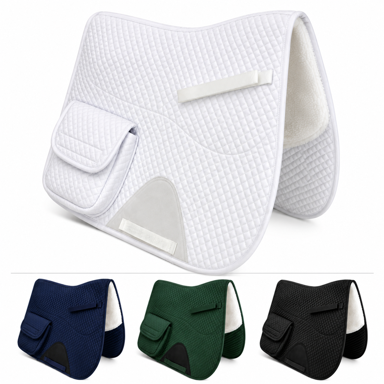 Derby Originals All Purpose English Saddle Pad with Pockets Half Fleece lined for Shock Absorbing Wither Relief Design for comfort and Trail Riding.