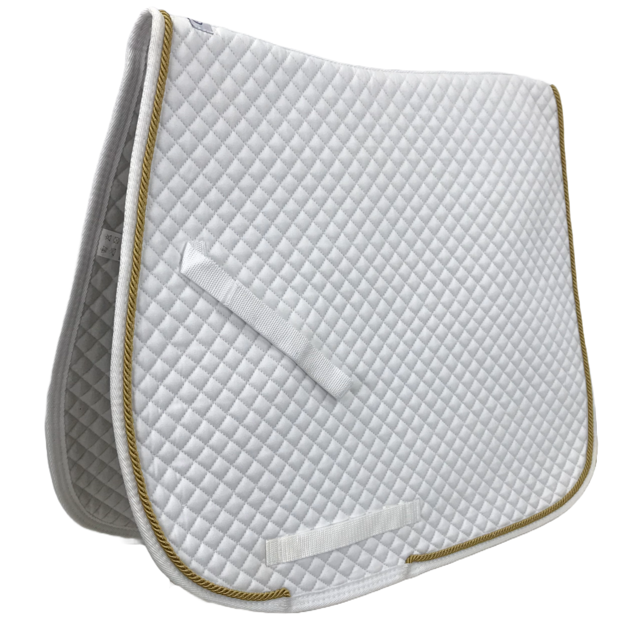 Derby Originals Traditional Diamond Quilted White Dressage Saddle Pad with Gold Rope Trim