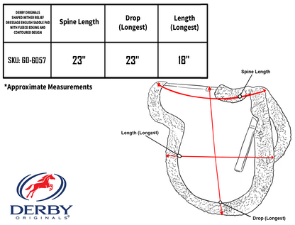 Derby Originals Shaped Wither Relief Dressage English Saddle Pad with Fleece Edging and Contoured Design