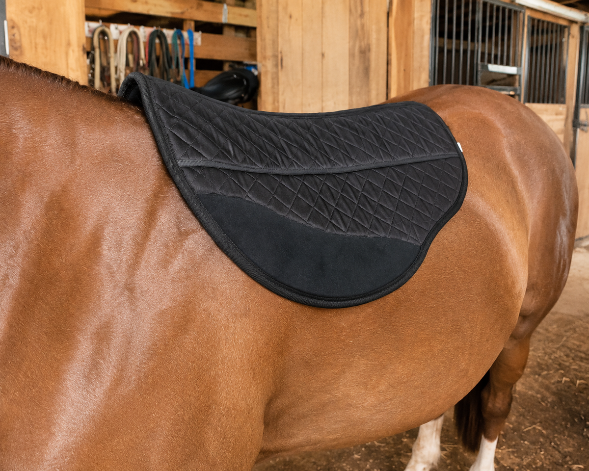 Tahoe Tack Contoured Western Barrel Saddle Pad, 27" x 31" – Double Fleece & Wool Felt Padding, Quilted Cotton Blend, Suede Wear Leathers, Non-Slip Bottom, Round Skirt Saddle Pad for Horses