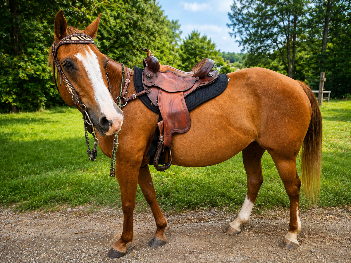 Tahoe Tack Contoured Western Barrel Saddle Pad, 27" x 31" – Double Fleece & Wool Felt Padding, Quilted Cotton Blend, Suede Wear Leathers, Non-Slip Bottom, Round Skirt Saddle Pad for Horses