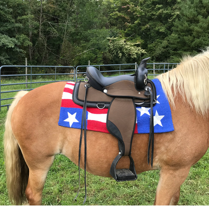 Tahoe Tack Stars and Stripes American Flag Acrylic Western Saddle Blanket 32" x 32" pat on horse