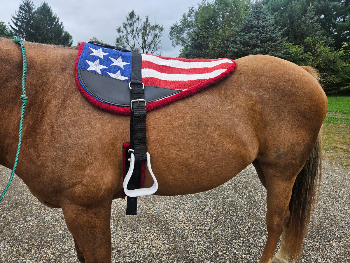 Tahoe Tack American Flag NZ Wool Upper Bareback Pad with Reinforced Stirrups and Girth