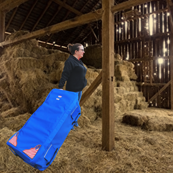 DERBY ORIGINALS PATENTED ROLLING BALE BAG WITH VENTILATION WINDOWS AND PATRIOTIC LEATHER ACCENTS