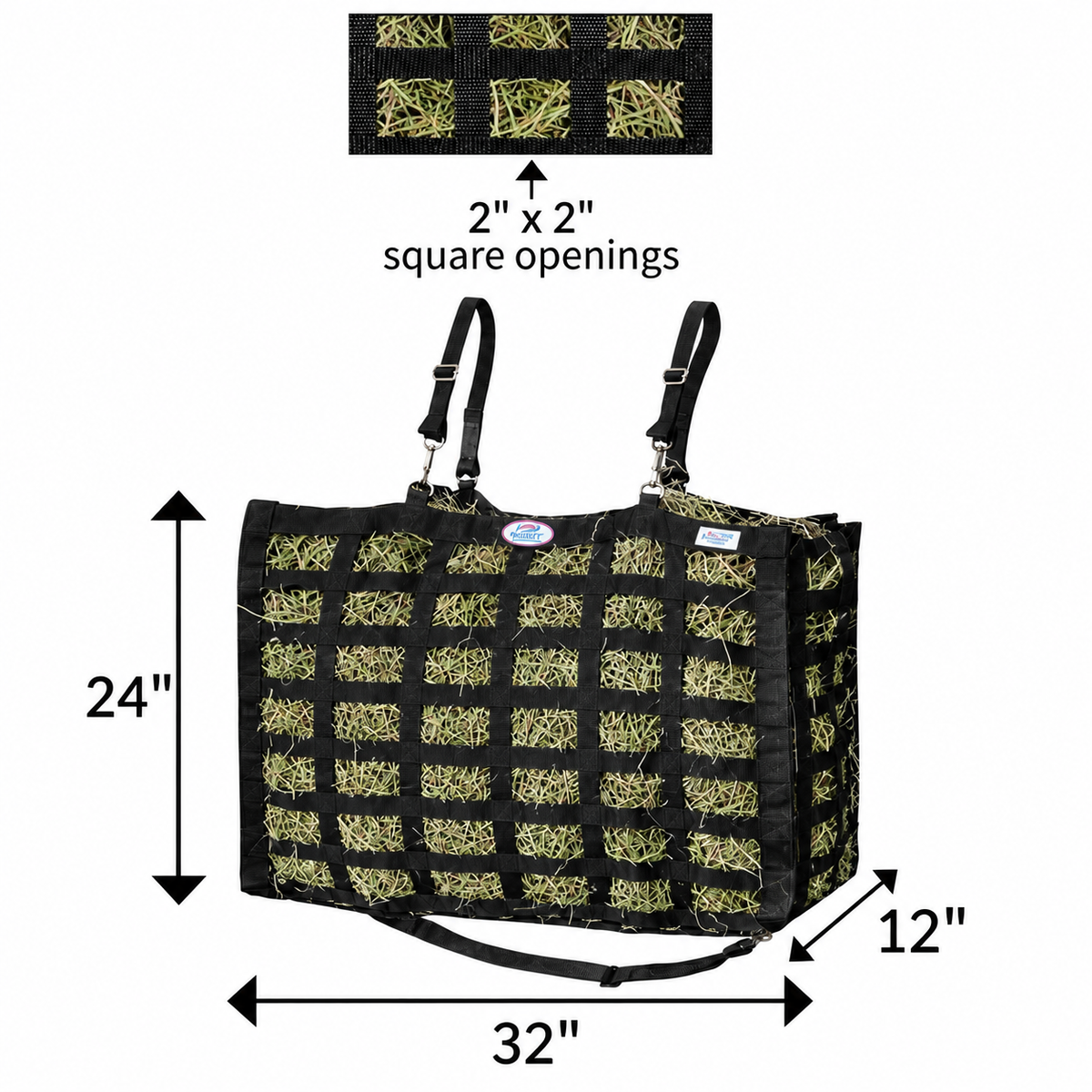 Derby Originals Superior 4-Sided Slow Feeder Horse Hay Bag, 2" Square Openings, Patented Design, Super Tough Bottom®, 1 Bale Capacity, 1-Year Warranty