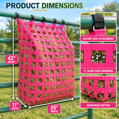 Tahoe Web Gate Slow Feed Hay Feeder – 2" Openings, Easy-Fill, Quick Strap Mounting, Holds 6–7 Flakes, Durable & Dust-Draining with Super Tough Bottom