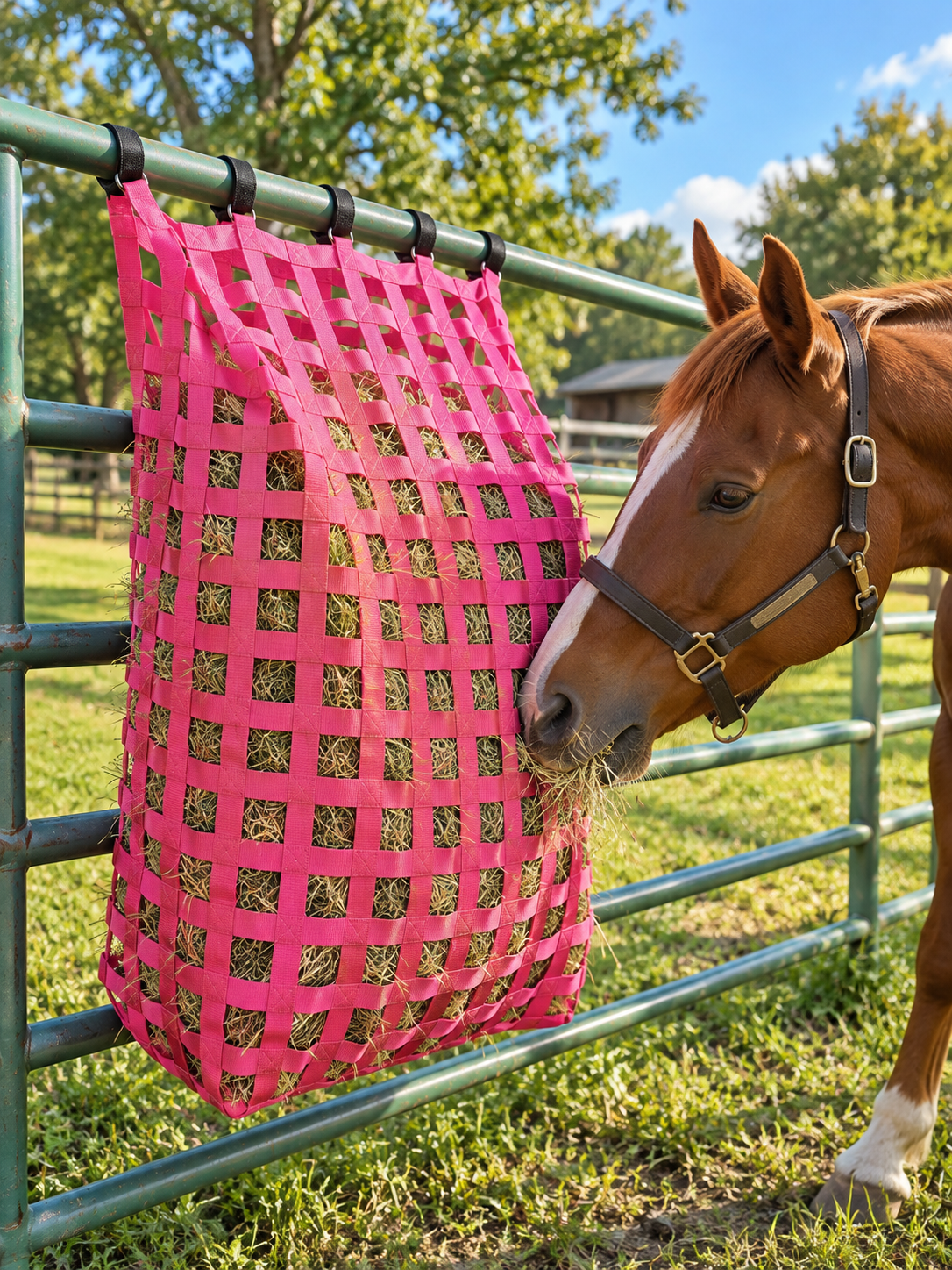 Tahoe Web Gate Slow Feed Hay Feeder – 2" Openings, Easy-Fill, Quick Strap Mounting, Holds 6–7 Flakes, Durable & Dust-Draining with Super Tough Bottom