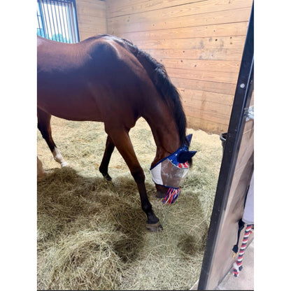 Derby Originals UV-Blocker Horse Fly Mask with Ears & Nose Fringe – Patriotic USA Stars & Stripes Fine Mesh, Blocks 75% UV, 1-Year Warranty