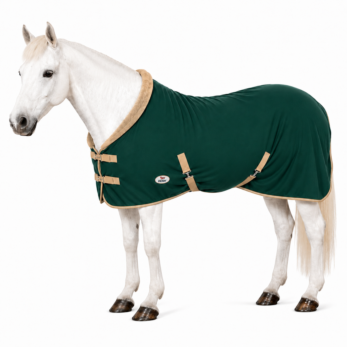 Derby Originals Polar Fleece Horse Cooler Blanket, Moisture Wicking All Season Stable Sheet & Blanket Liner with Plush Fleece Collar, Double Front Buckles & Crossed Surcingles